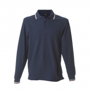 Polo unisex blu navy Savona da personalizzare, manica lunga con nastrini tricolore