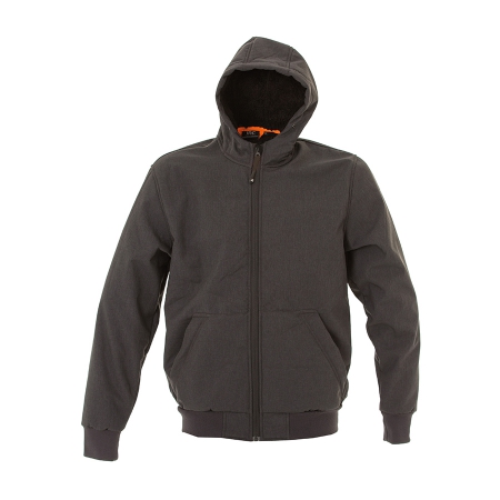 Soft Shell unisex grigio scuro da personalizzare, con zip lunga e cappuccio Zermatt