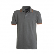 Polo uomo grigio melange con profilo arancio da personalizzare, manica corta a tre bottoni bianchi Skipper Melange