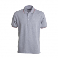 Polo unisex grigio melange da personalizzare, manica corta a 3 bottoni bianchi con tricolore Italia Melange