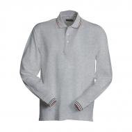 Polo unisex grigio melange da personalizzare, manica lunga a 3 bottoni in tinta Aviazione Melange