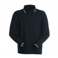 Polo unisex blu navy da personalizzare, manica lunga a 3 bottoni in tinta Aviazione