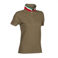 Polo donna verde militare/italia da personalizzare, manica corta a tre bottoni in tinta Nation