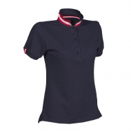 Polo donna blu navy/austria da personalizzare, manica corta a tre bottoni in tinta Nation