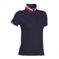 Polo donna blu navy/francia da personalizzare, manica corta a tre bottoni in tinta Nation