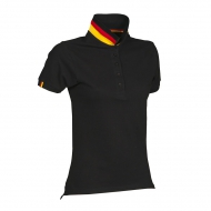 Polo donna nera/germania da personalizzare, manica corta a tre bottoni in tinta Nation