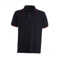 Polo uomo blu navy con profilo rosso da personalizzare, manica corta a tre bottoni bianchi Skipper