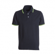 Polo uomo blu navy con profilo giallo neon da personalizzare, manica corta a tre bottoni bianchi Skipper