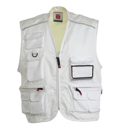 Gilet estivo unisex bianco da personalizzare, multitasche con un portabadge reversibile Pocket