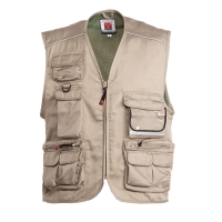 Gilet estivo unisex kaki da personalizzare, multitasche con un portabadge reversibile Pocket