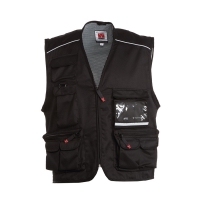 Gilet estivo unisex nero da personalizzare, multitasche con un portabadge reversibile Pocket