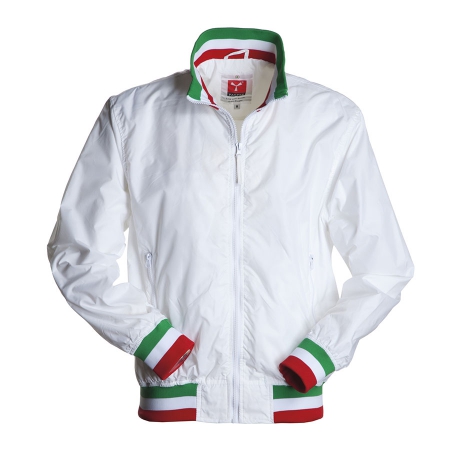Giubbino uomo bianco/Italia da personalizzare, con colletto e zip lunga United