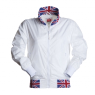 Giubbino sfiancato da donna bianco/UK da personalizzare, con colletto e zip lunga United Lady