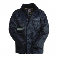 Parka unisex blu navy da personalizzare, con inserti reflex, cappuccio richiudibile nel colletto Parkatris