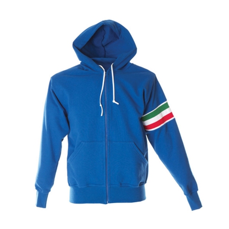 Felpa unisex blu royal da personalizzare, con zip lunga e fascia tricolore Verona