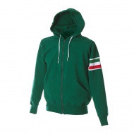 Felpa unisex verde da personalizzare, con zip lunga e fascia tricolore Verona