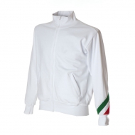 Felpa unisex bianca da personalizzare, con zip lunga e tricolore su braccio Pesaro