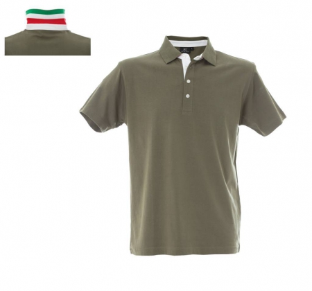 Polo unisex verde militare da personalizzare, a manica corta colletto Italia Riccione