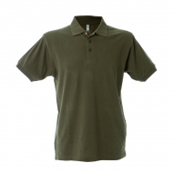 Polo uomo verde militare da personalizzare, a manica corta con bottone tricolore Colombia