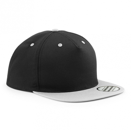 Cappellino nero/grigio 5 pannelli e visiera piatta da personalizzare Contrast Snapback