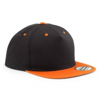 Cappellino nero/arancione 5 pannelli e visiera piatta da personalizzare Contrast Snapback