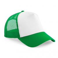 Cappellino verde/bianco da personalizzare, con snap-tab in tinta Half Mesh Trucker