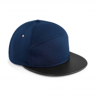 Cappello blu navy/nero da personalizzare, con pannello strutturato Pitcher Pu Peak Strapback