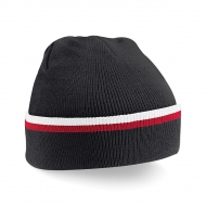 Cuffia nera/rossa/bianca con riga in colore a contrasto da personalizzare Teamwear Beanie