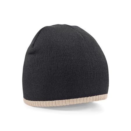 Cuffia nera/pietra in maglia doppio strato da personalizzare Two-Tone Pull-On Beanie