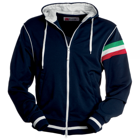 Felpa blu navy zip intera, cappuccio, personalizzata con tricolore 