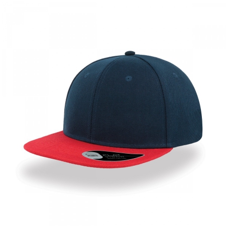 Cappello blu navy/rosso a 6 pannelli visiera piatta da personalizzare Snap Back