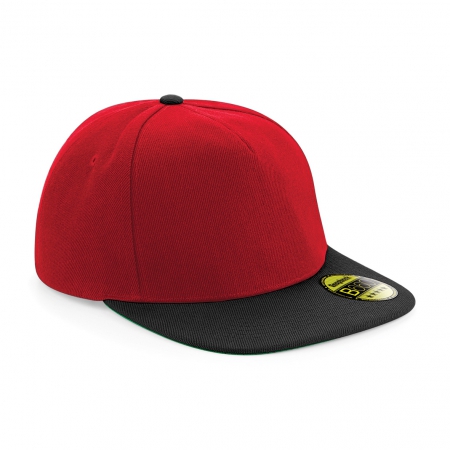 Cappello rosso/nero 5 pannelli con visiera piatta e sotto visiera verde da personalizzare Original Flat Peak Snapback