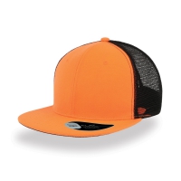 Cappello arancione/nero a 6 pannelli e visiera piatta e mesh laterale da personalizzare Snap Mesh