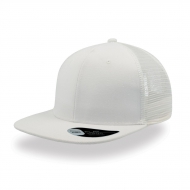 Cappello bianco/bianco a 6 pannelli e visiera piatta e mesh laterale da personalizzare Snap Mesh