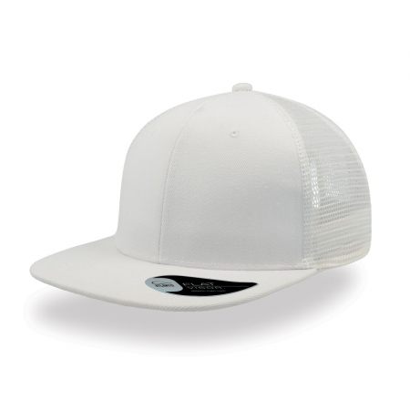 Cappello bianco/bianco a 6 pannelli e visiera piatta e mesh laterale da personalizzare Snap Mesh