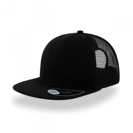 Cappello nero/nero a 6 pannelli e visiera piatta e mesh laterale da personalizzare Snap Mesh