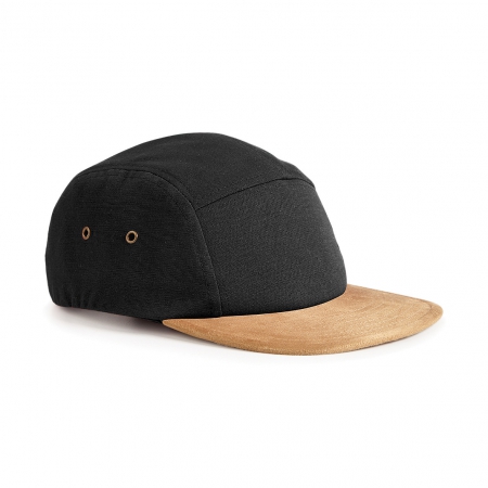 Cappello nero a 5 pannelli con visiera piatta in finta pelle da personalizzare Suede Peak 5 Panel Cap