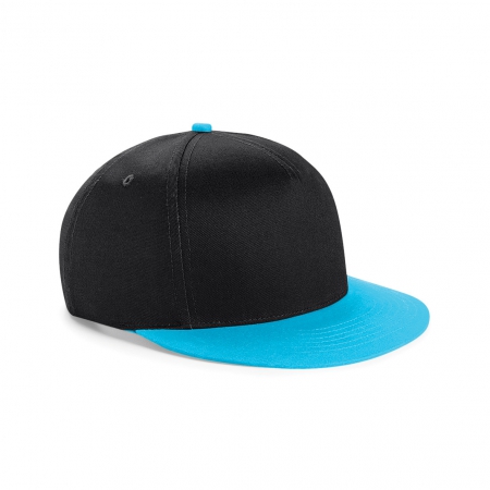 Cappellino nero/blu surf a 5 pannelli visiera piatta da personalizzare Youth Size Snapback
