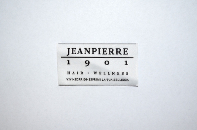 Etichetta retro collo personalizzta con logo Jeanpierre 1901