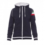 Felpa donna blu navy/bianco da personalizzare con zip in plastica e tricolore Kansas