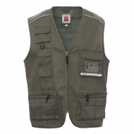 Gilet estivo unisex verde militare da personalizzare, multitasche con un portabadge reversibile Pocket