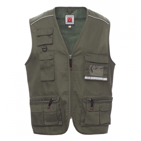 Gilet estivo unisex verde militare da personalizzare, multitasche con un portabadge reversibile Pocket