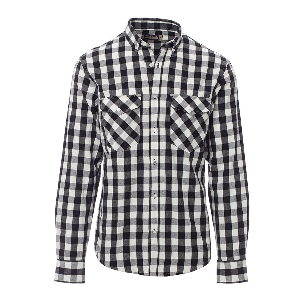 Camicia da uomo nero bianco da personalizzare scozzese e colletto botton down Labrador Toppe e patch ricamate personalizzate
