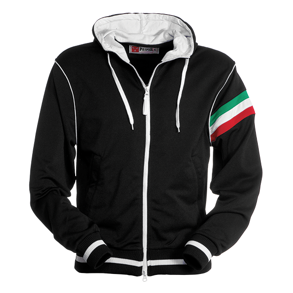 Felpa da uomo nero/bianco con tricolore full zip e cappuccio da  personalizzare Nevada » Toppe e patch ricamate personalizzate