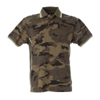 Polo uomo bicolore camouflage/verde fluo a manica corta da personalizzare Ankara