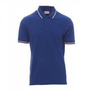 Polo unisex blu royal da personalizzare a tre bottoni con profilo tricolore Italia