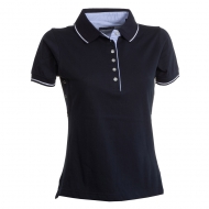 Polo da donna blu navy/bianco a manica corta con 6 bottoni da personalizzare Leeds