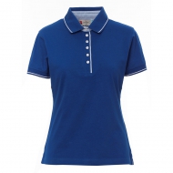 Polo da donna blu royal/bianco a manica corta con 6 bottoni da personalizzare Leeds