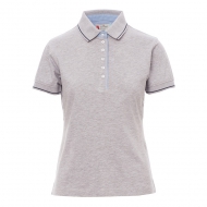 Polo da donna grigio melange/blu navy a manica corta con 6 bottoni da personalizzare Leeds