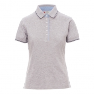 Polo da donna grigio melange/blu navy a manica corta con 6 bottoni da personalizzare Leeds